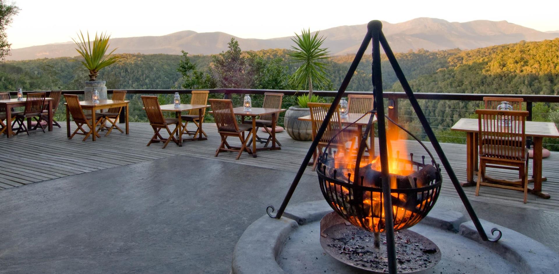 Decking with firepit, Hog Hollow Country Lodge, South Africa, A&K