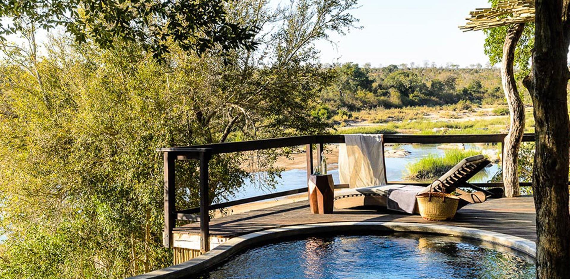 Terrace with pool, Singita Sabora Tented Camp, South Africa, A&K