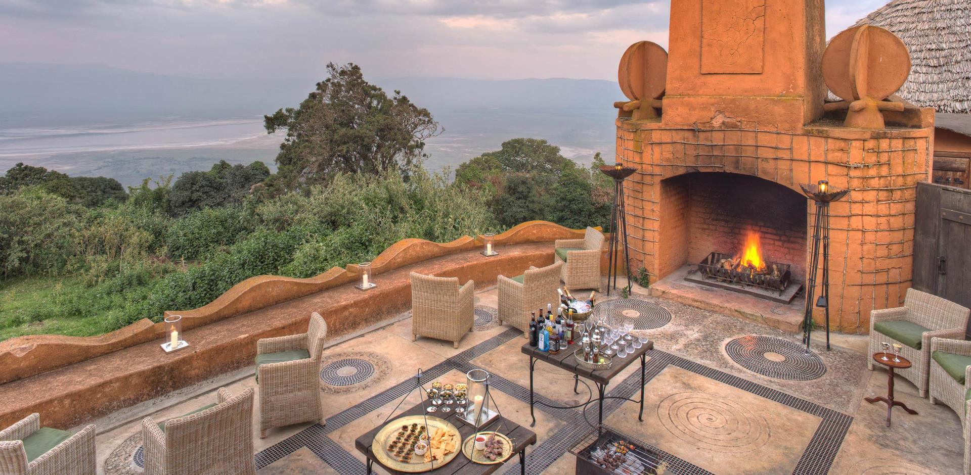 Drinks terrace, andBeyond Ngorongoro Crater Lodge, Tanzania, A&K