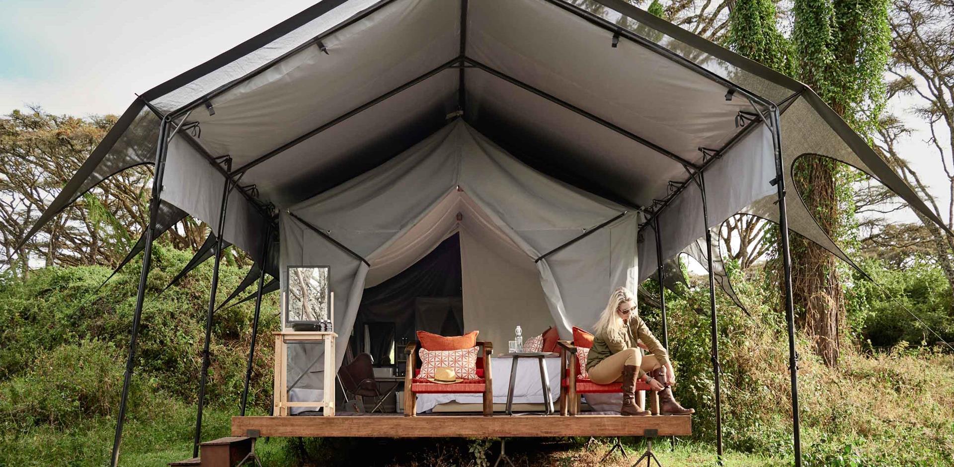 Tent exterior, Sanctuary Ngorongoro Crater Camp, Tanzania, A&K