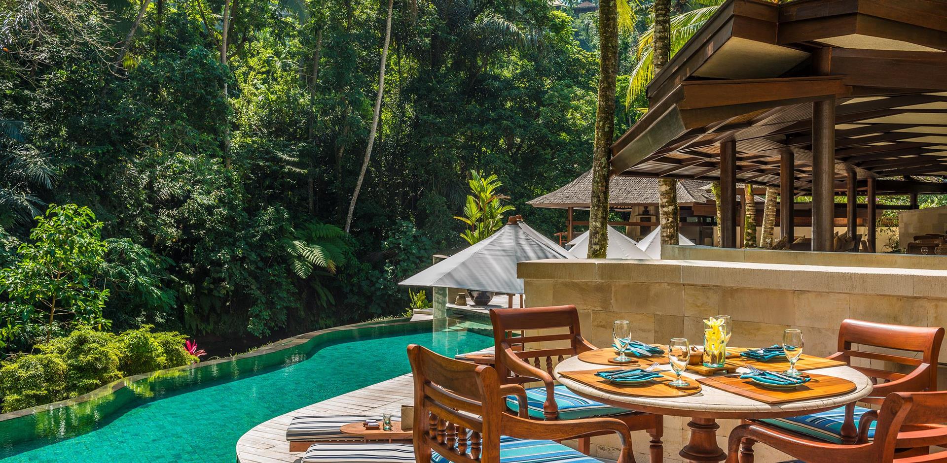 Poolside dining, Four Seasons Resort Bali at Sayan, Indonesia