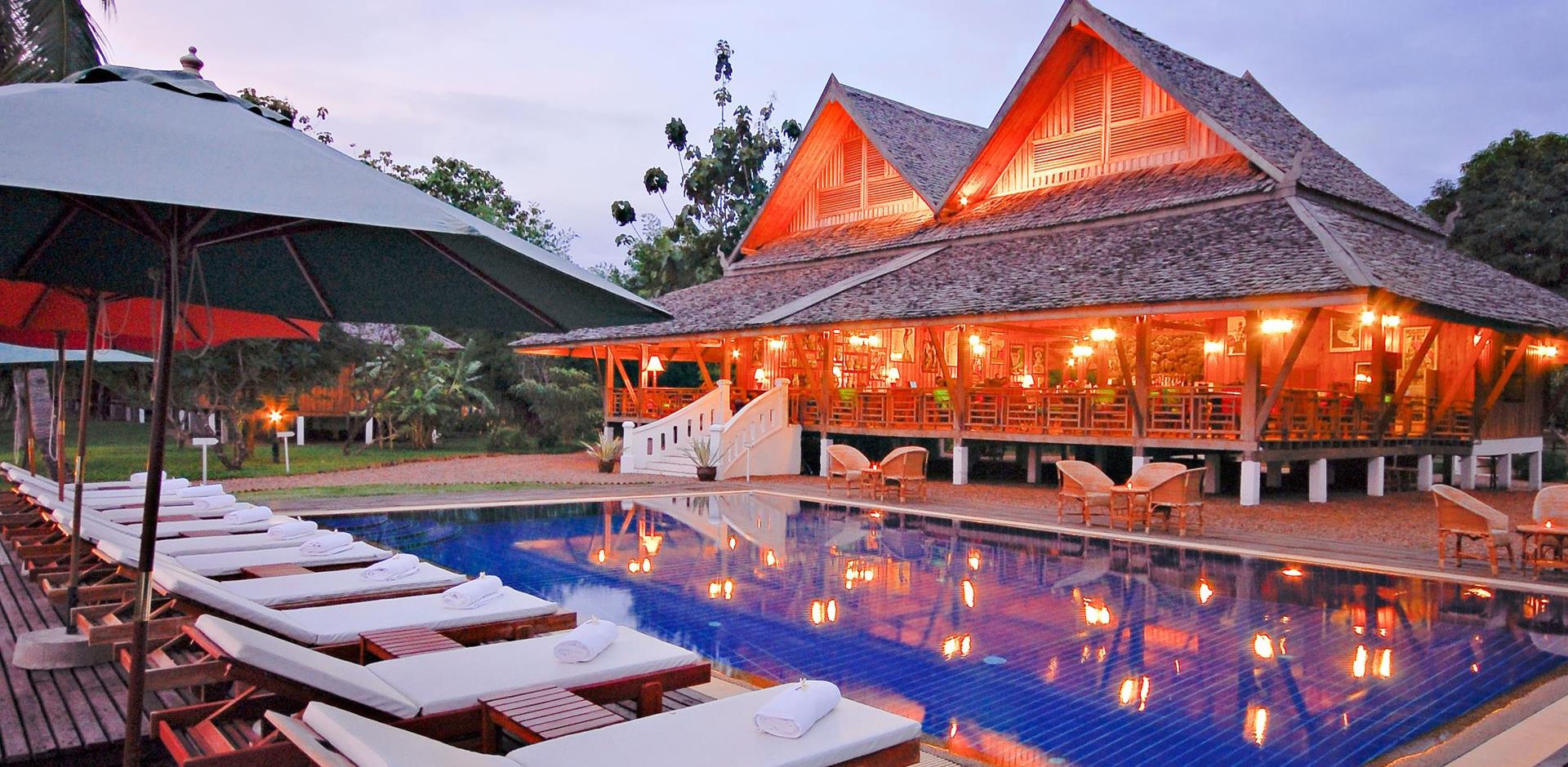 Pool and exterior, La Folie Lodge, Laos