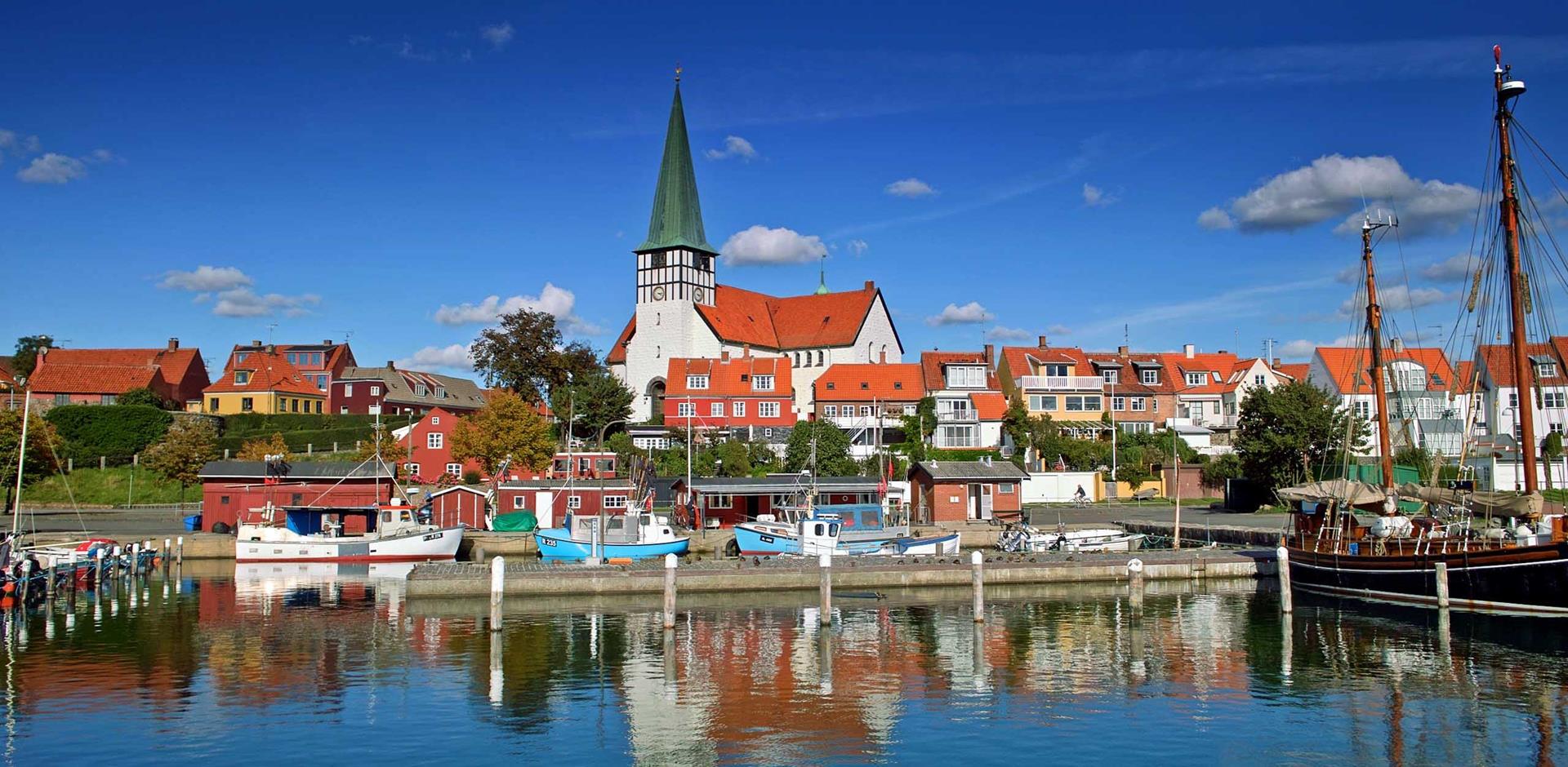 Roenne harbor and church, Denmark - A&K expedition – Baltic Sea: Copenhagen to Helsinki