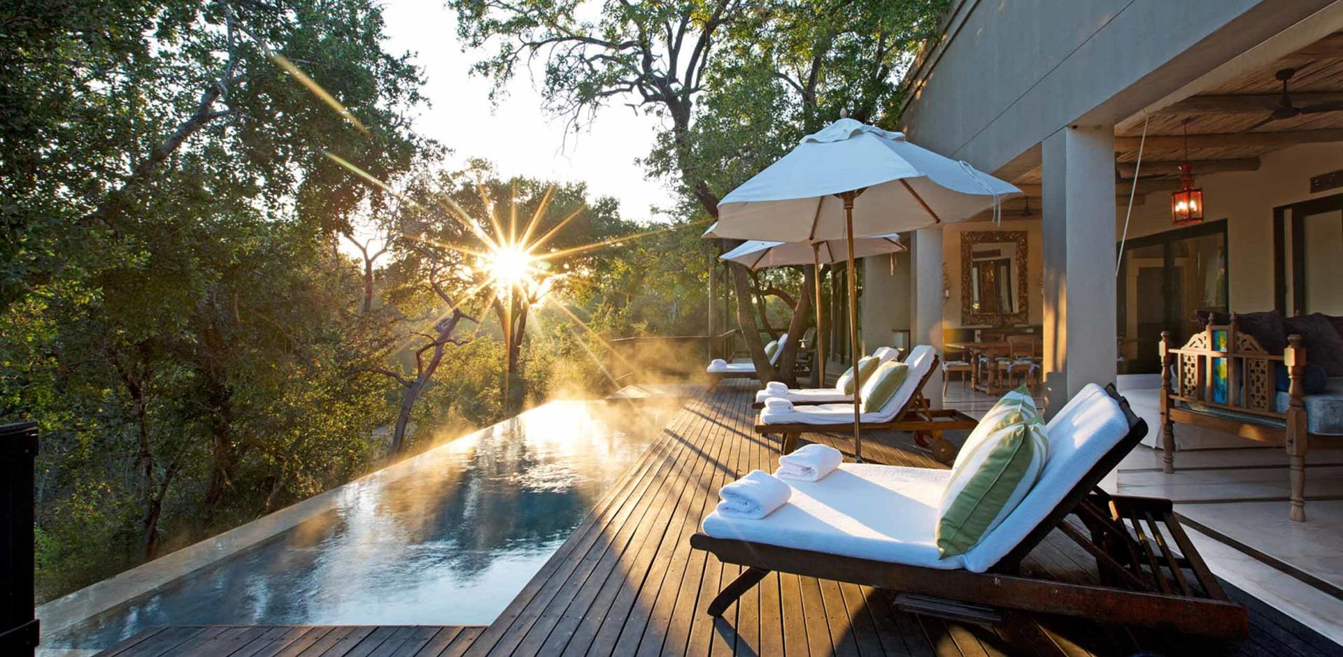 Pool at sunset, Africa House, at Royal Malewane, Kruger National Park, South Africa