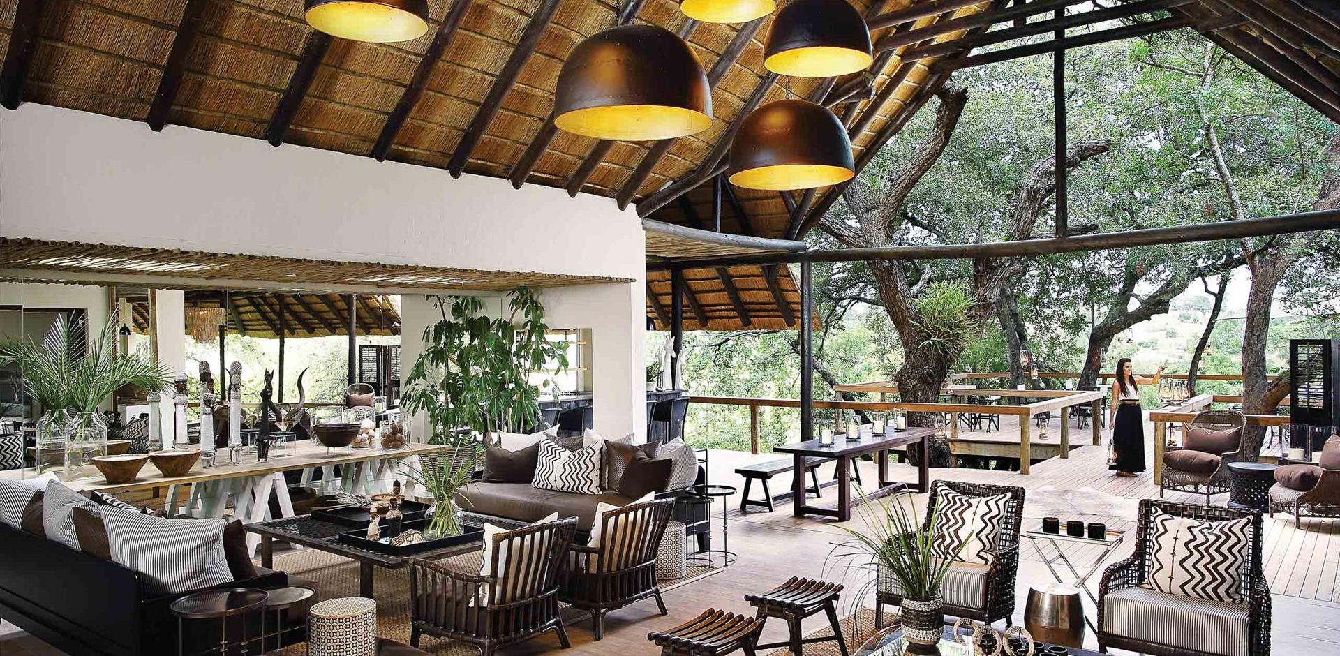 Lounge and interior, Londolozi Tree Camp, South Africa, A&K