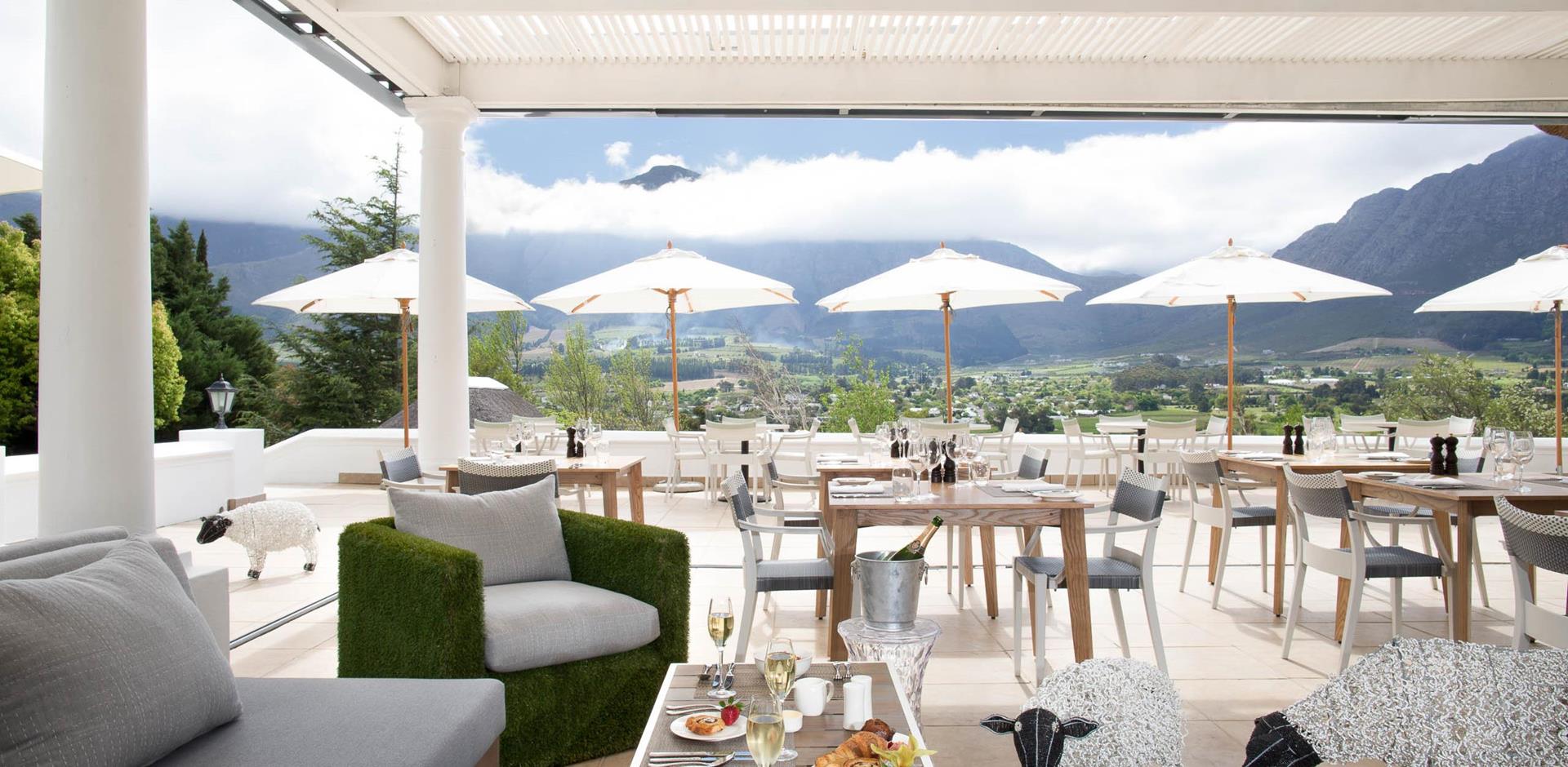 Outdoor dining, Mont Rochelle, South Africa, A&K