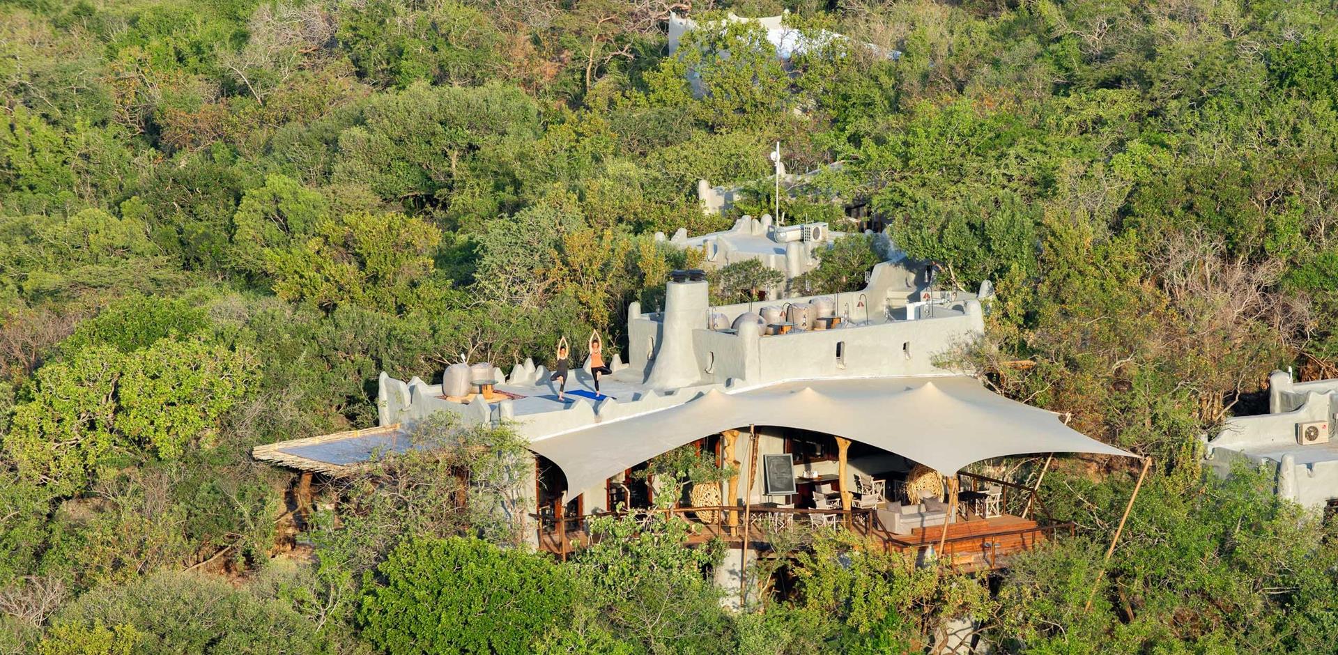 Roof yoga, andBeyond Phinda Rock Lodge, South Africa, A&K