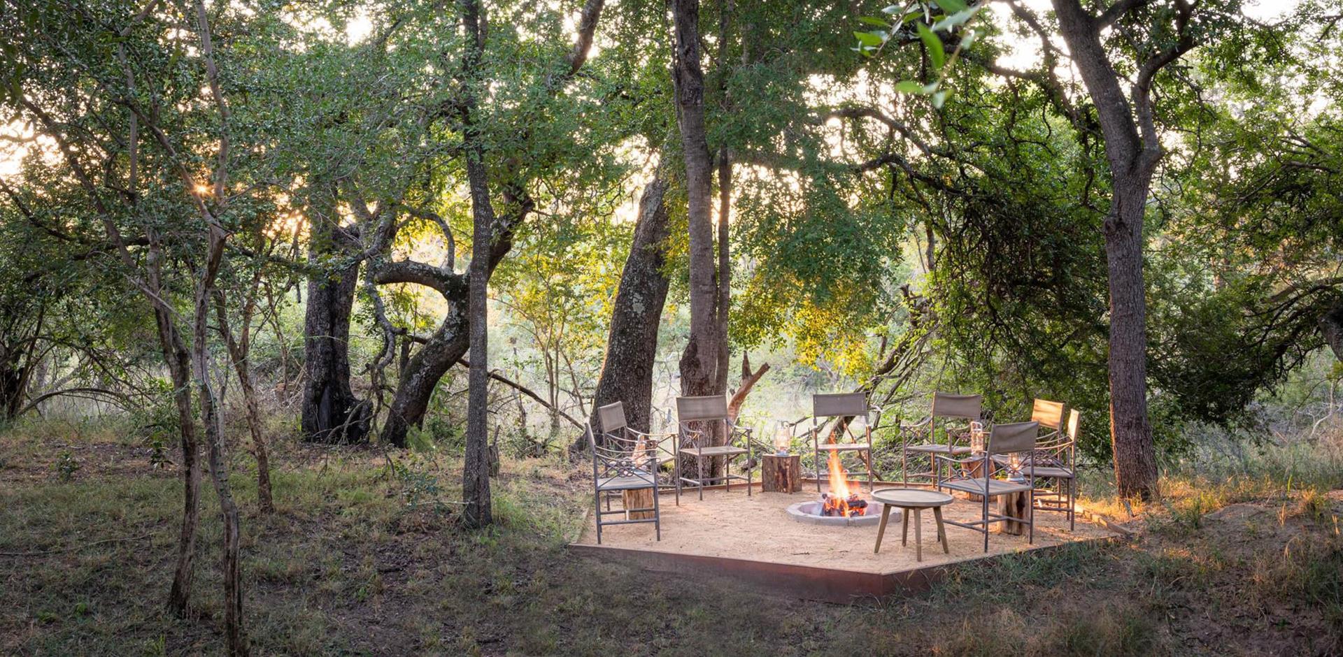 Firepit seating, Waterside at Royal Malewane, Greater Kruger National Park. South Africa