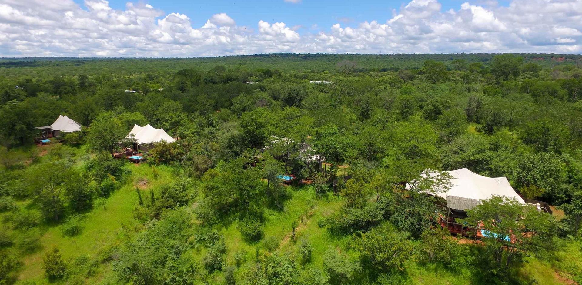 Aerial view, The Elephant Camp, Zimbabwe, A&K