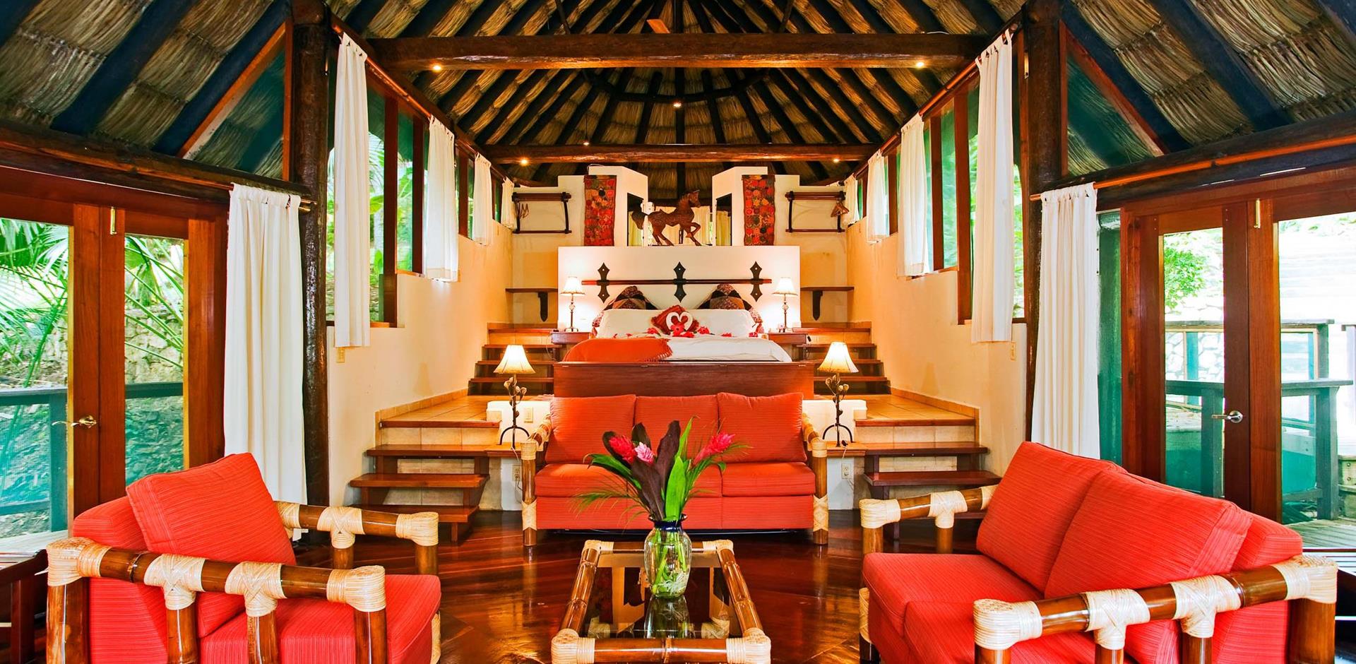 Bedroom and lounge, The Lodge at Chaa Creek, Belize, Central America