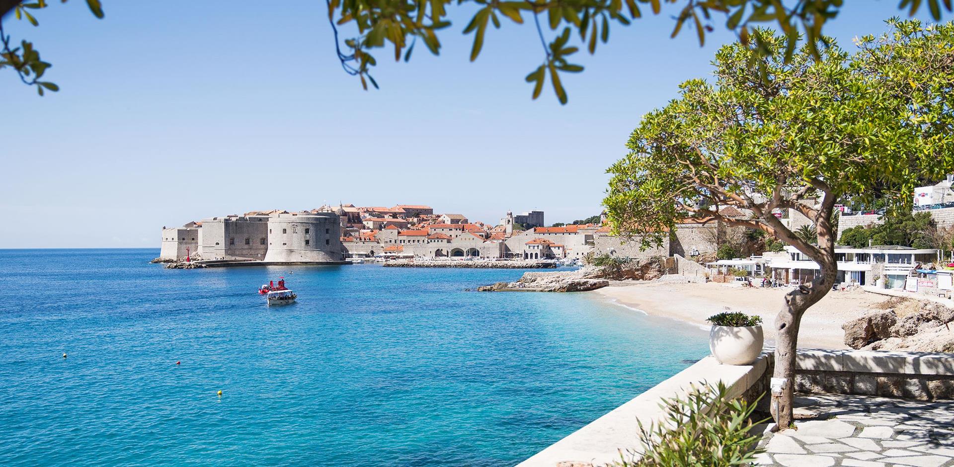 Coastal view from Palm Terrace near Hotel Excelsior, Dubrovnik, Croatia, Europe