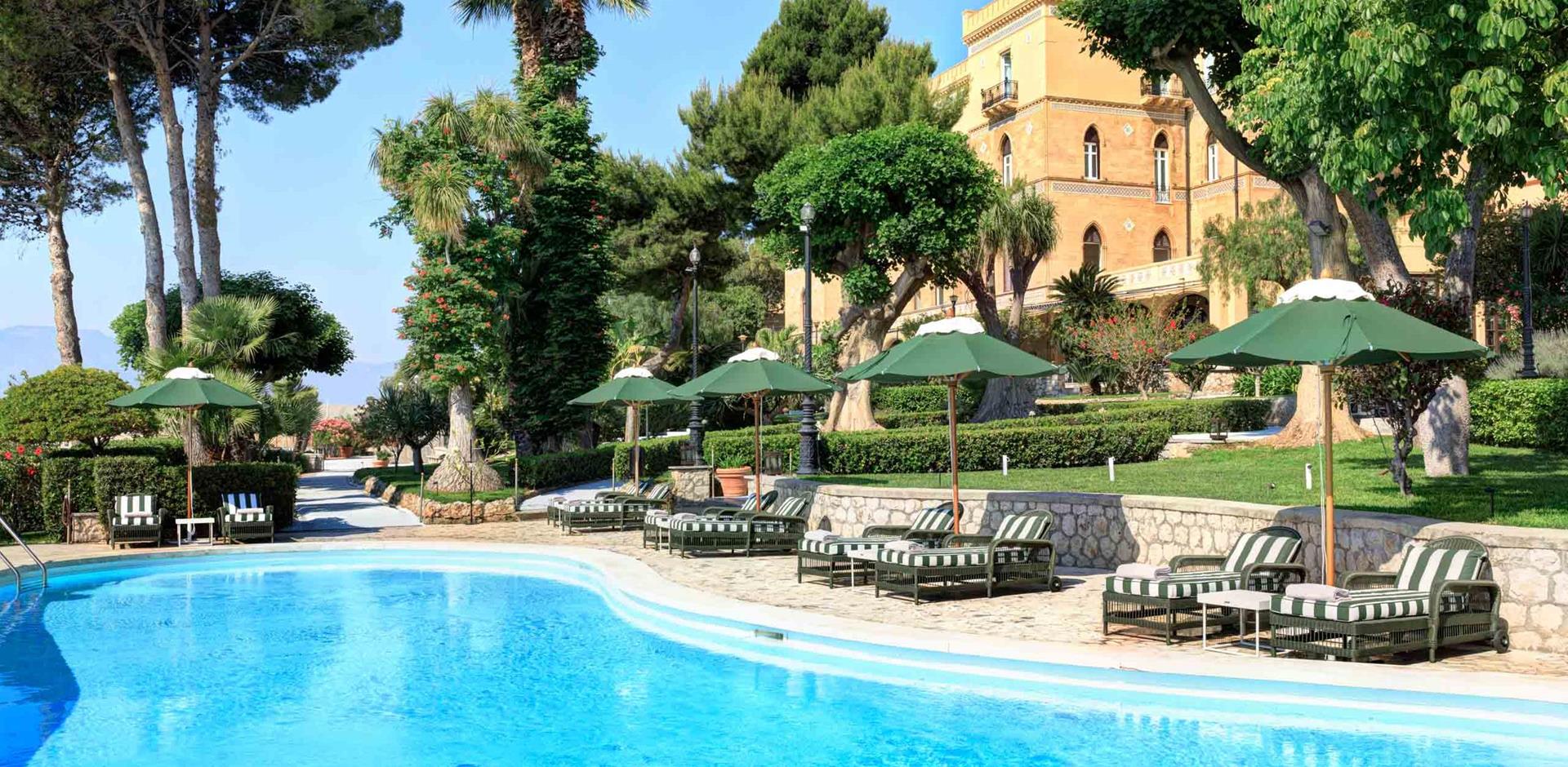Pool area, Villa Igiea, Palermo, Sicily, Italy, Europe