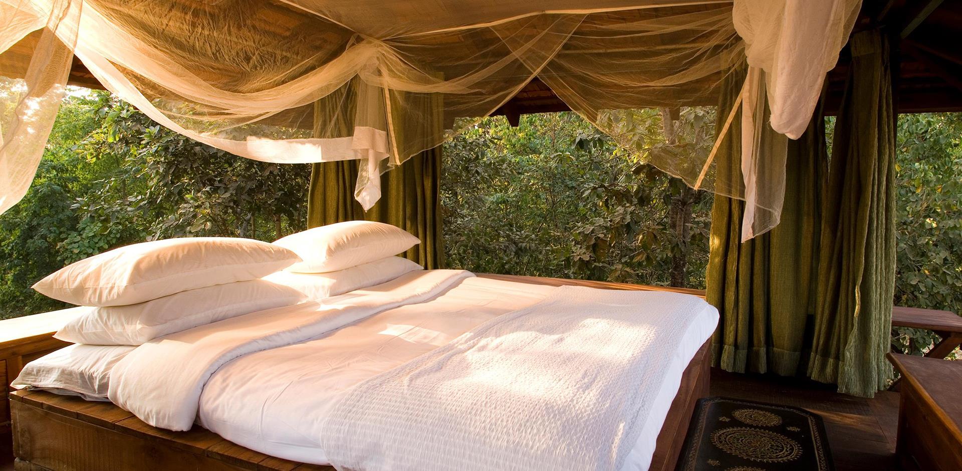 Outdoor bed, Baghvan, Pench National Park, India