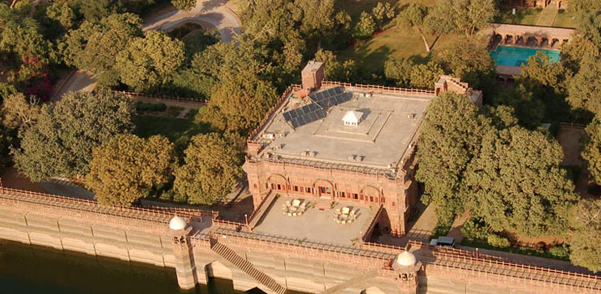 Aerial view, Bal Samand Lake Palace, India