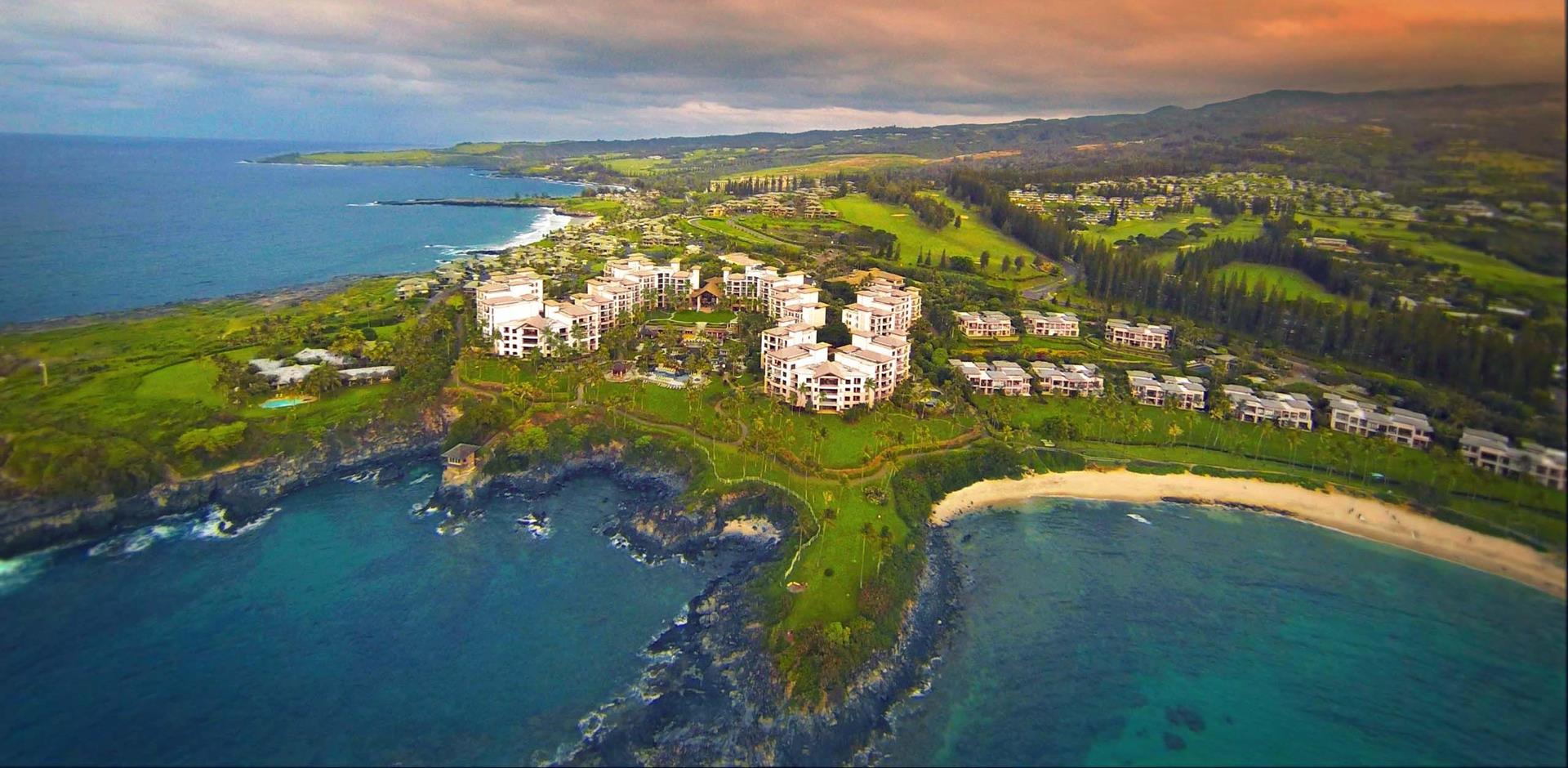 Aerial view of Montage Kapalua Bay Resort, Maui, Hawaii, USA