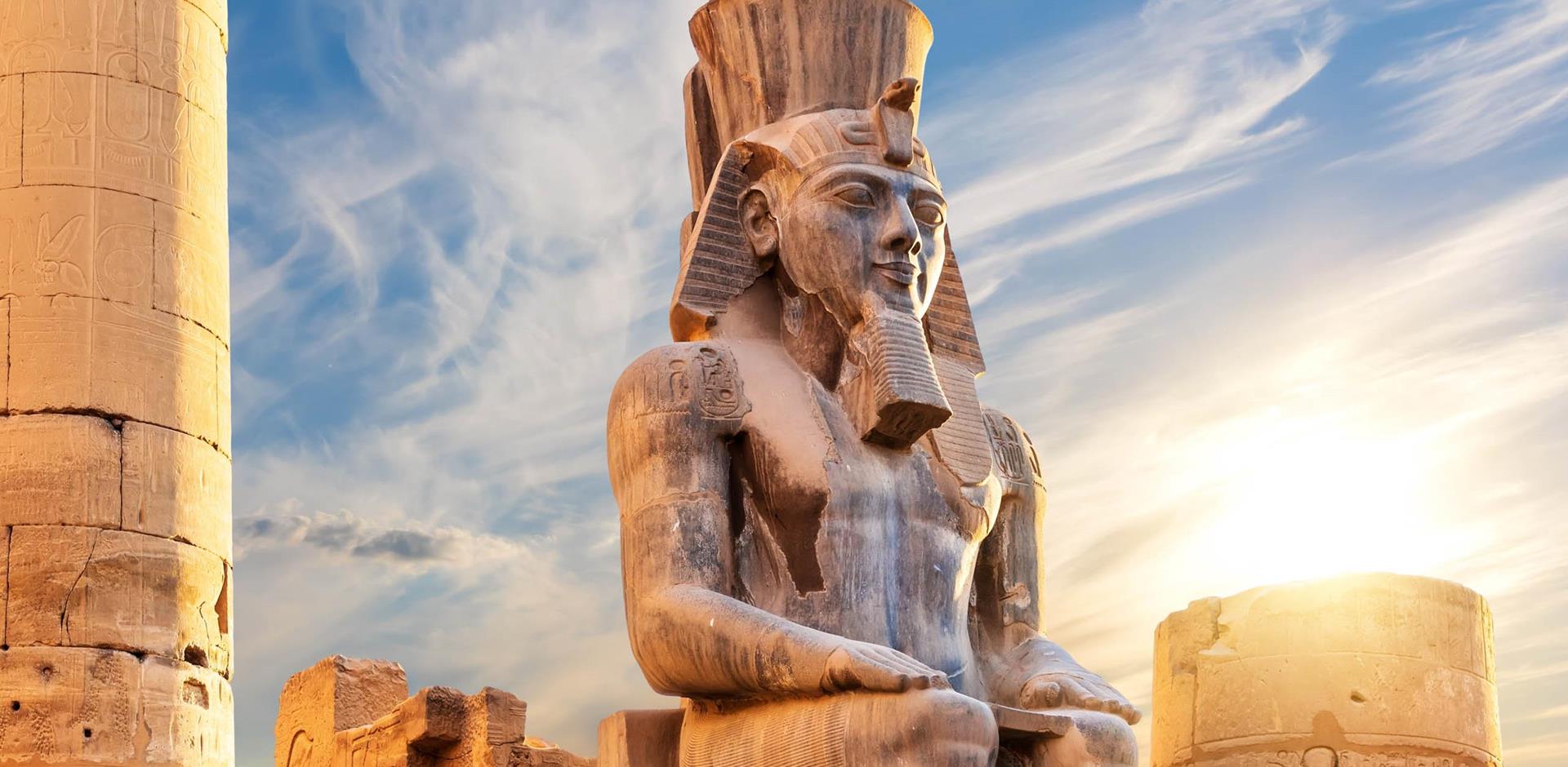 Seated statue of Ramesses II by the Luxor Temple entrance, Luxor, Egypt, Middle East - Northeast Africa